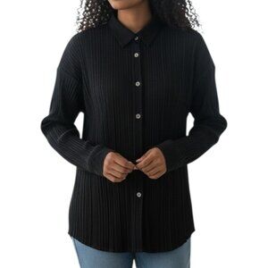 Vintage ISSEY MIYAKE Long Sleeve Black Classic Pleated Button-Up Shirt Size M L